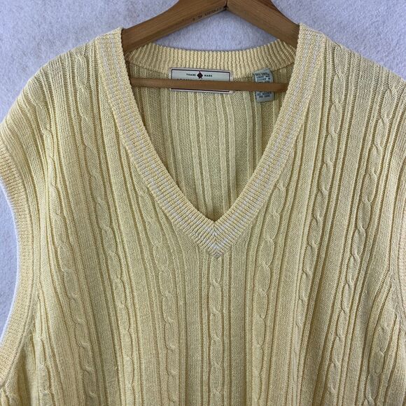 VTG John Ashford Men Linen Cotton Cable Knit Sweater Vest Sz L Butter Yellow - Picture 3 of 10
